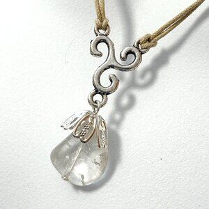 2/$20, Natural Clear Quartz Necklace, Genuine Tumbled Gemstone Cord Necklace